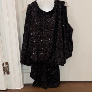Mandalay Black Sequin open Wing Shoulder Dress 2